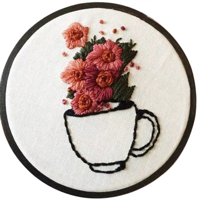3D Embroidery DIY Kit Flowers Pattern Cross Stitch Bamboo Embroidery Hoop Handmade Crafts Sewing Supplies