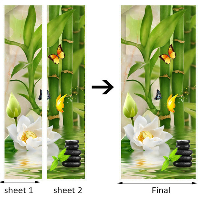 3D Sticker Chinese Style Green Bamboo Photo Wallpaper Living Room Study Kitchen Door Sticker PVC Self-Adhesive Waterproof Decor