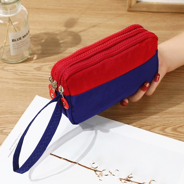 Women Canvas Wallet Clutch Bag Lady Coin Purse Phone Bag Three-layer Zipper Big Capacity Handbag Makeup Bag: Color matching 5