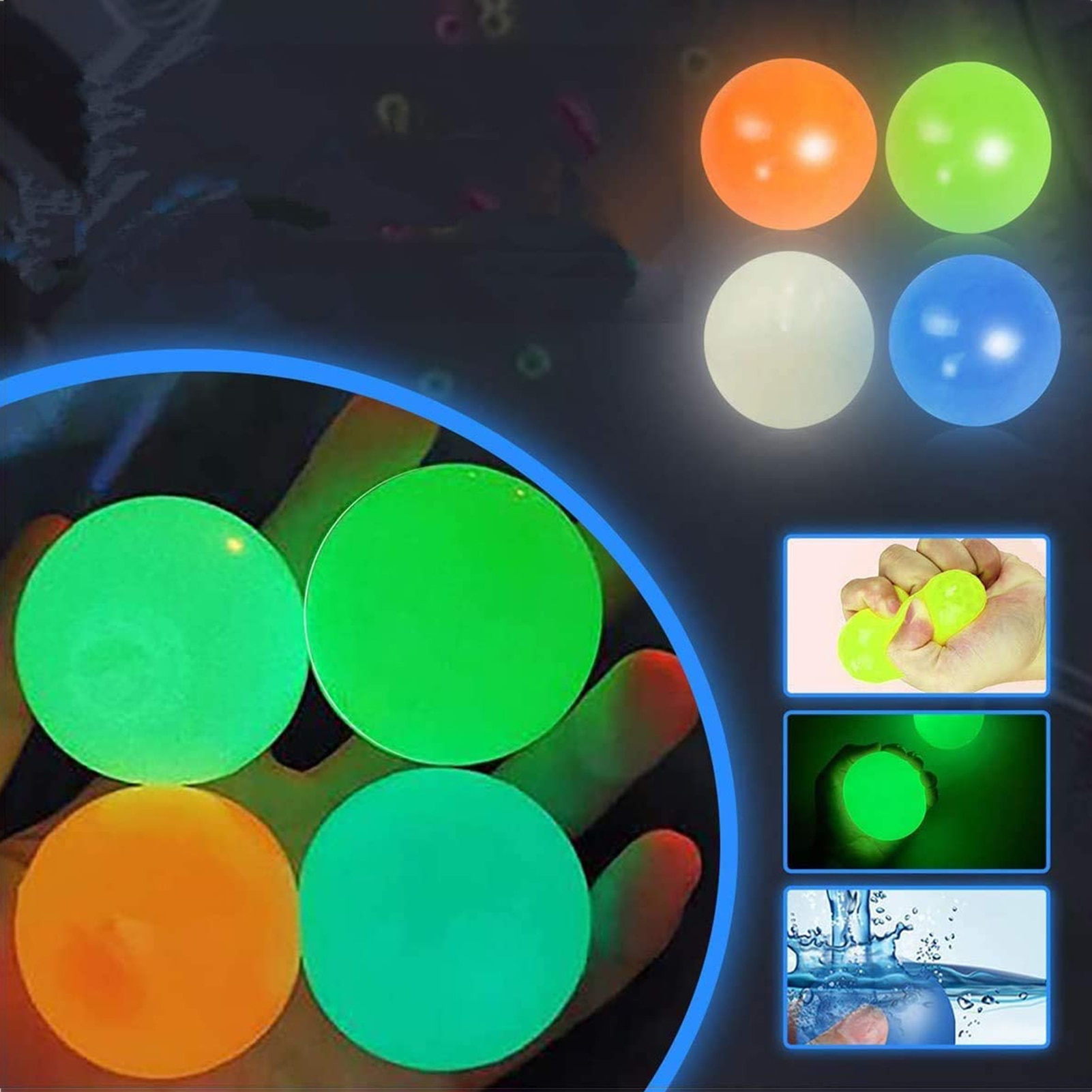 12 pçs vara bolas de parede pegajoso alvo bola fluorescente teto bola anti-stress descompressão brinquedo divertido presente do feriado para crianças