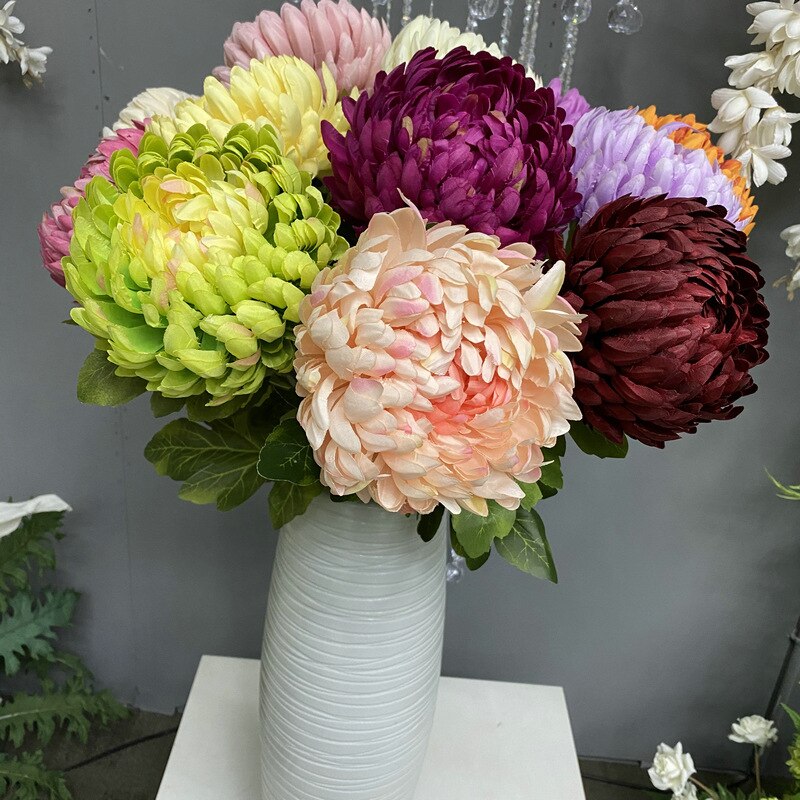 Grote Enkele Chrysant Land Stijl Woonkamer Bloemstuk Kunstbloemen Bruiloft Schieten Props Decor Bloemen