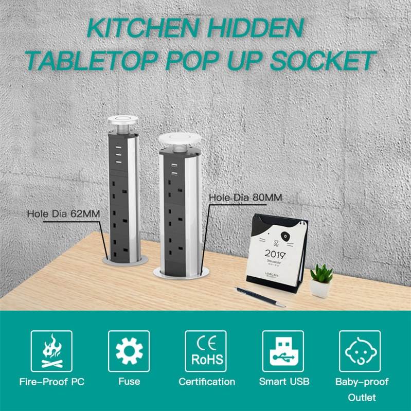 Eu us uk stopcontact telefoon smart home stekkerdoos 2 usb intelligent verborgen desktop stopcontact 2.1a kantoor keuken pop-up