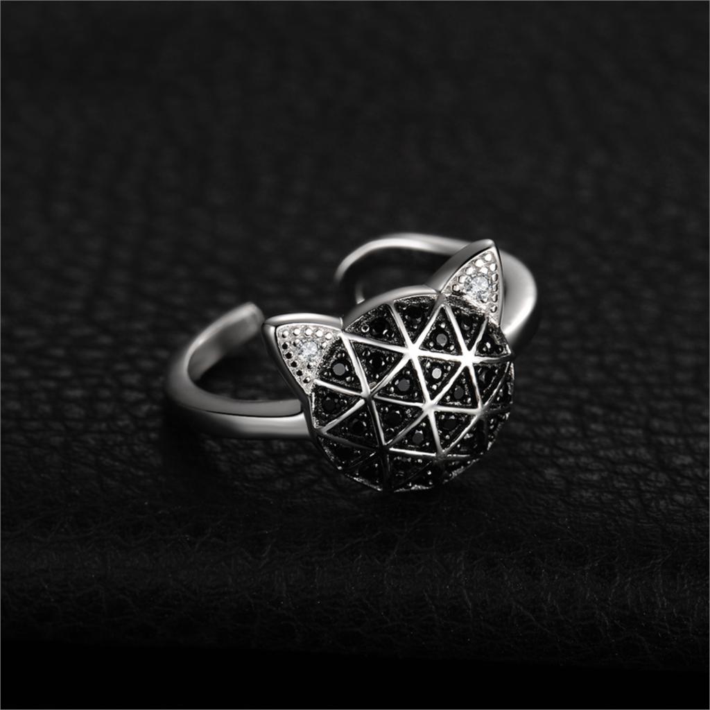 JewelryPalace Kattengezicht Ring - 925 Sterling Zilver - Zwarte Spinel Zirkonia - Verstelbare Open Ring