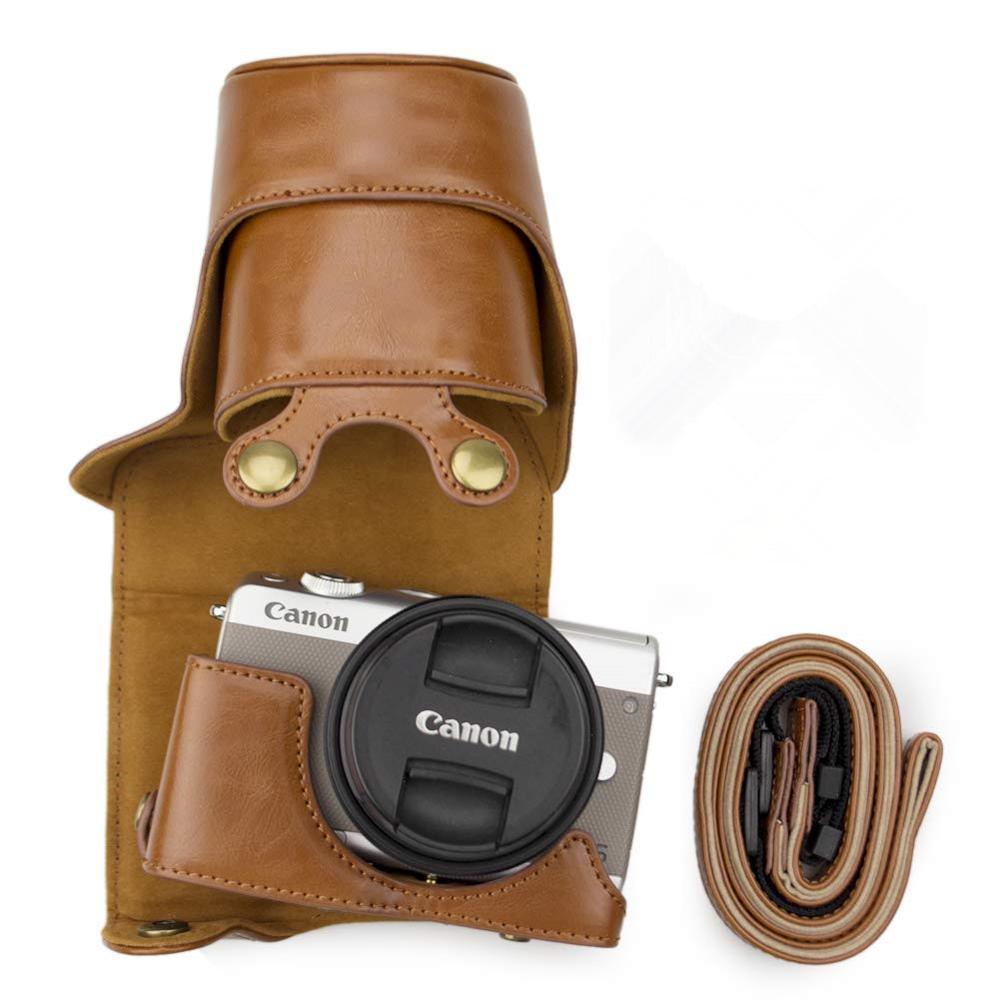 Pu Lederen Retro Camera Case Schoudertas Hard Tassen Voor Canon Eos M200 M100 M10 Camera Met 15-45mm Lens