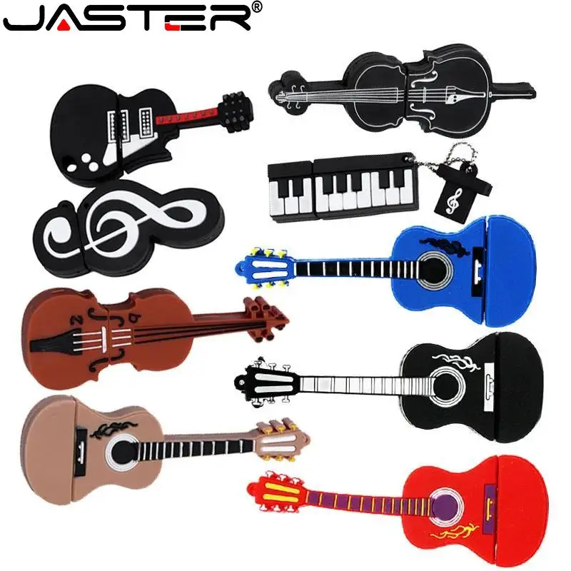 Unidad Flash USB 2,0 para guitarra de dibujos animados, 4GB, 8GB, 16GB, 32GB, 64GB, 128GB, unidad de bolígrafo Musical, memoria para violín, capacidad Real, disco U bonito