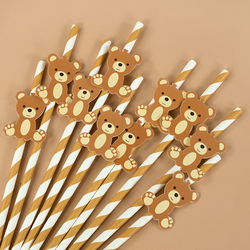 Pailles en papier ours en peluche pour enfants, ours mignon, marron, rose, poulet, paille à boire, anniversaire, fête préChristophe, fournitures de décoration, 20 pièces: Saphir profond