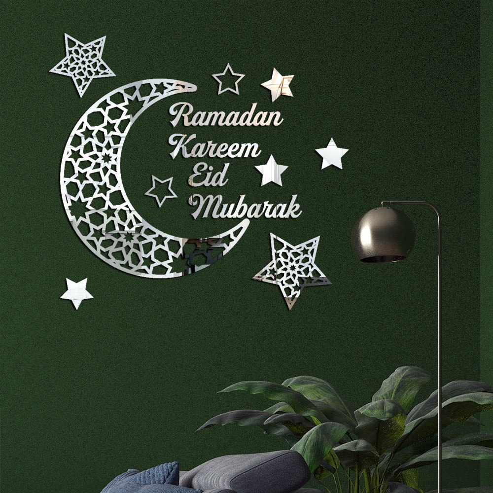 Muslim Ramadan Kareem Crescent Moon Pattern Acrylic Mirror Sticker 3D Self-adhesive Wall Sticker Wall Decor Home Decoration