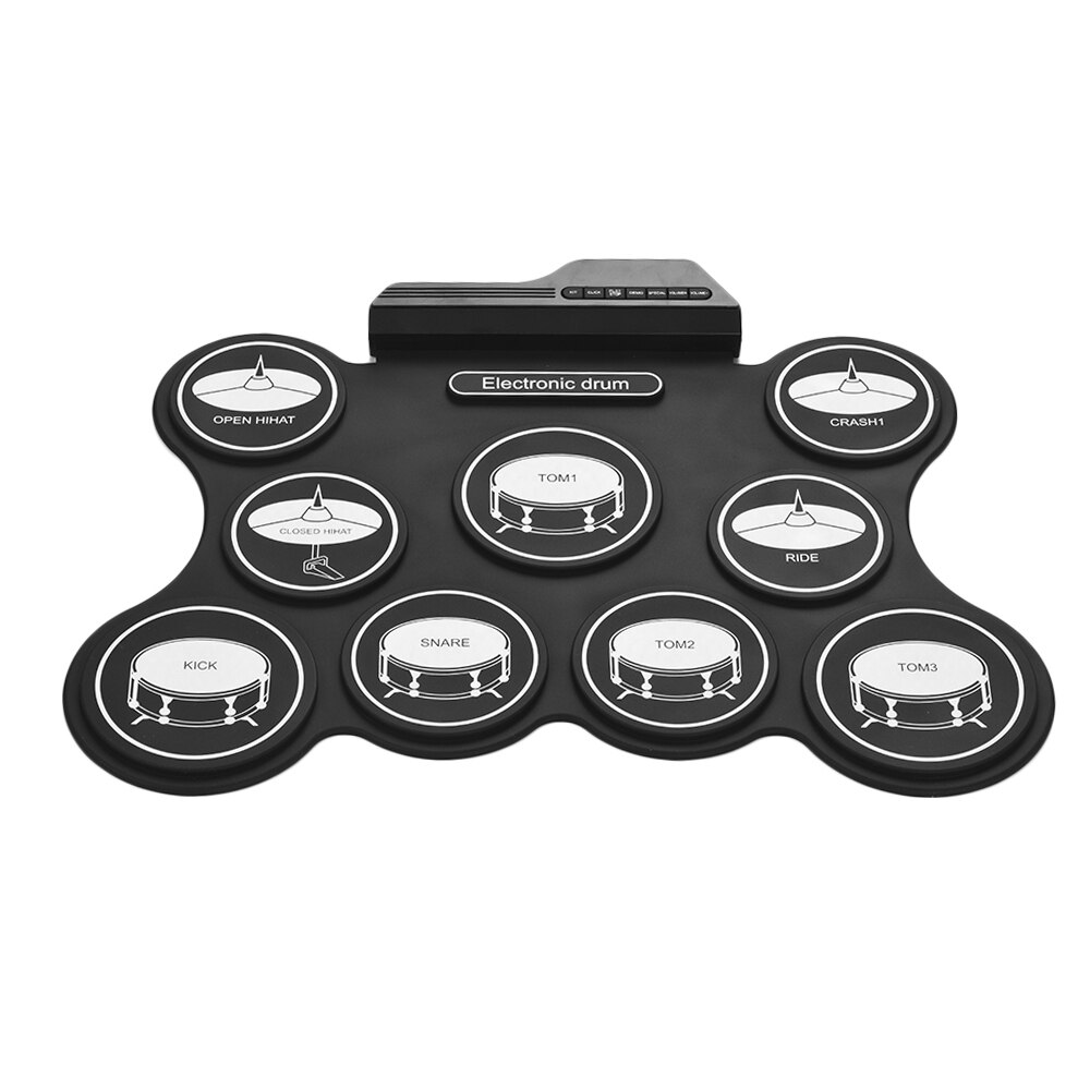 Portable Electronic Drum USB Digital Roll Up Drum Kit Set 9 Silicon Drum Pads with Drumsticks Foot Pedals for Beginners Children