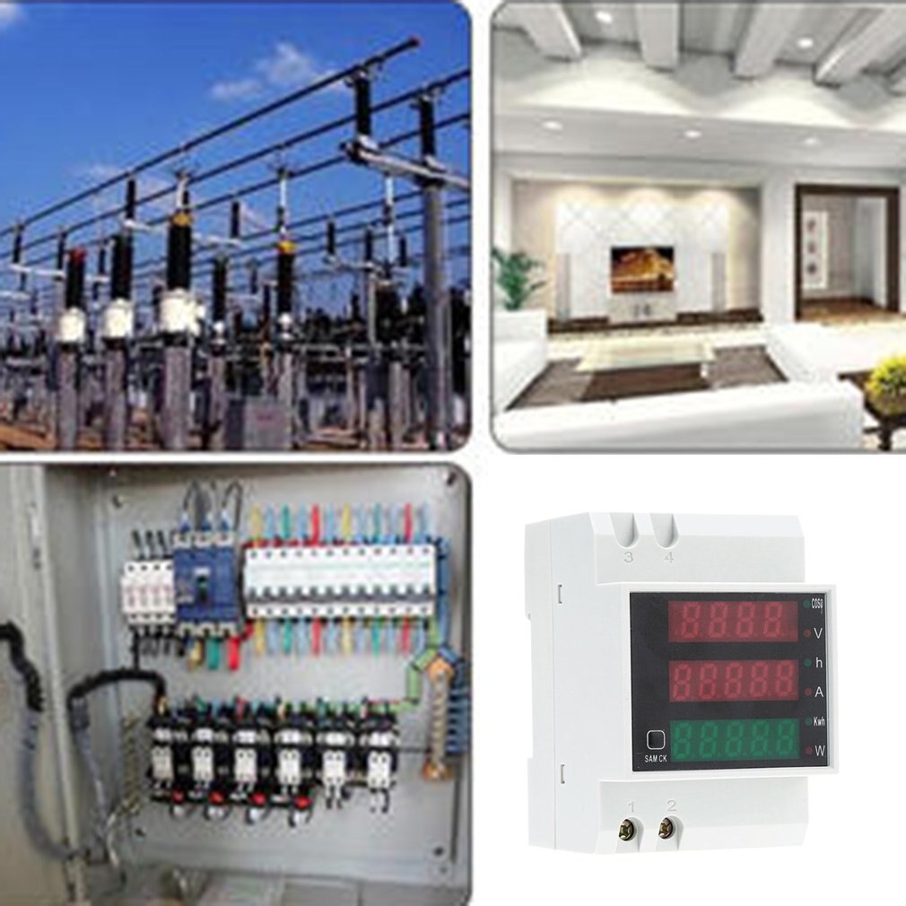 D52-2047 AC 80-300V 0-100A Din Rail LED Voltmeter Ammeter Active Power Factor Energy meter Voltage Volt Current Digital Meter