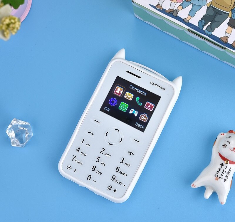 A5 Push-botton Cell Phone With 1.77 Inch Bluetooth Music Low Radiation Small Student Cartoon Kid Card Telephone Whatsapp: Add 4G TF Card / White
