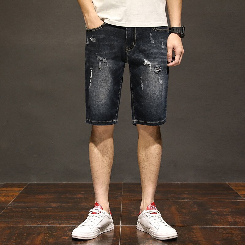 Plus Zise 42 44 46 hommes droit court jean Style classique décontracté Stretch mince Denim Shorts homme vêtements noir 7XL: 46