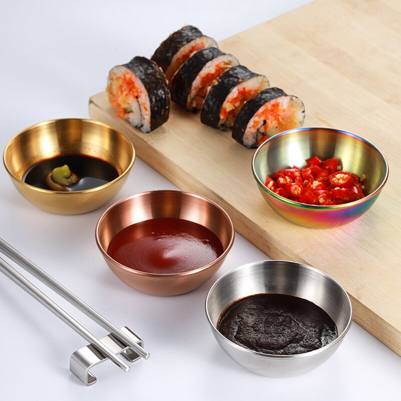 Stainless Steel Round Small Dish Golden Sauce Seasoning Dish Home Hotel Kitchen Soy Sauce Dish Japanese Dipping Sauce Dish