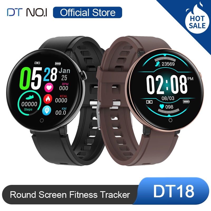 DT Nr. 1 DT18 Smart Watch Runde Touchscreen Smartwatch Schlaf Herzfrequenz Blutdruckmessgerät Intelligent Fitness Tracker IP67 Sportmode Armband Armband Band Männer