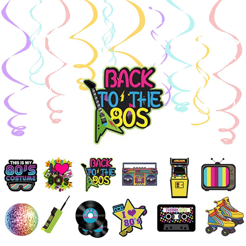 36pcs Back to the 80s Party Hanging Swirls Decorations 80s Retro Ceiling Streamers for 1980s Throwback Birthday Party Supplies