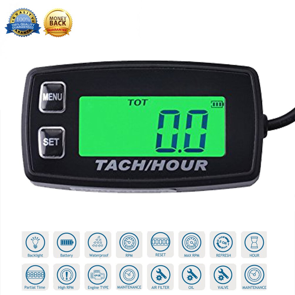 Waterproof Digital Hour Meter Tachometer RPM METER BacklitFor dirt quad bike chainsaw Boat Generator outboard MARINE RL-HM035R