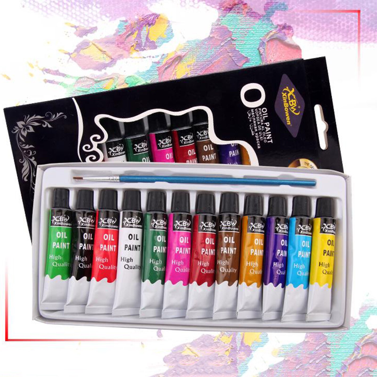 Juego de tubos de pintura al óleo, 12 piezas, pigmento de pintura, Paisaje en lienzo, cepillo, herramientas, 12ml