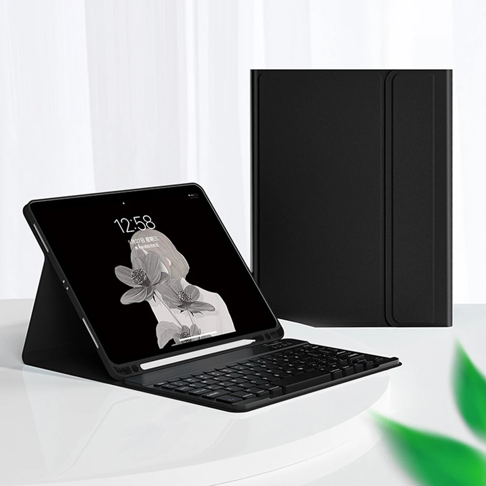 Voor iPad 10 Generatie 2022 Case met Houder Zachte TPU Back Shell voor iPad 10.9 10 9 10th Cover + Draadloos Bluetooth toetsenbord: Zwart