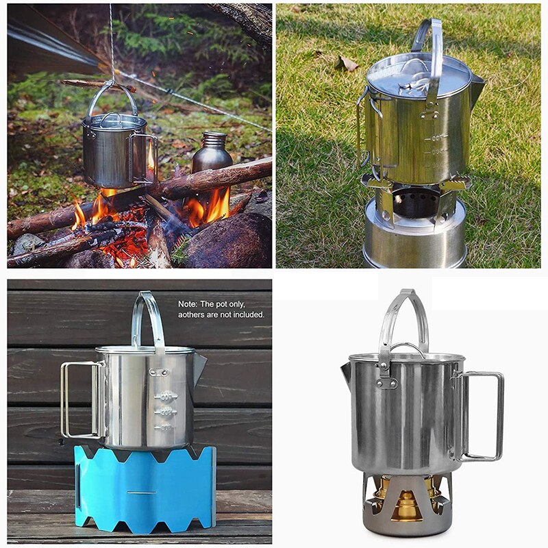 Tetera de acero inoxidable para acampar, hervidor de cocina al aire libre, tetera plegable colgante de Camping, tetera portátil de 1,2 L, tetera cafetera