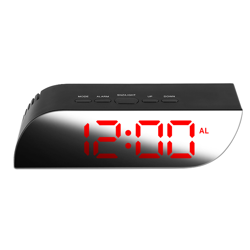 To-mode digitalt led stort vækkeur keystone spejl tid temperatur display vækkeur bord ur digital alarm: Rød farve