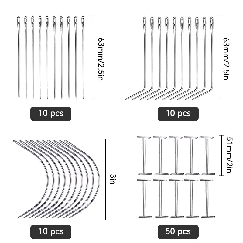 Hair Weave Needle and Thread Set High Strength Nylon Hair Weft Sewing Thread for Making Wig C J I Shaped Needle T Pins