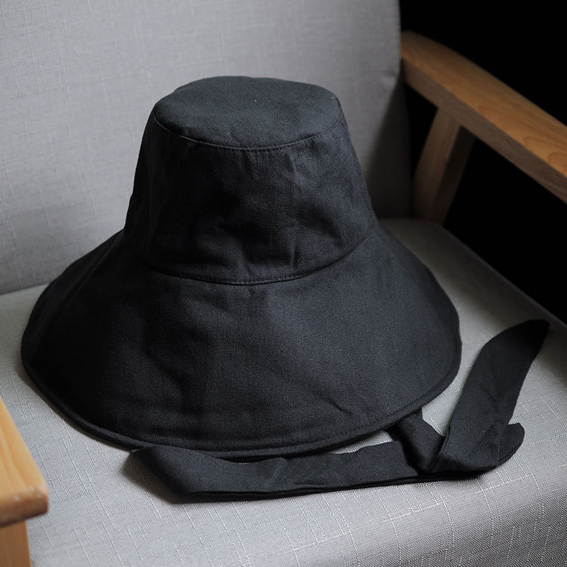 Sommer vår japan slips bøtte lue kvinner koreansk fiskerlue med stor brem sammenleggbar solkrem elegant bomullslin strandsolhatt: Svart