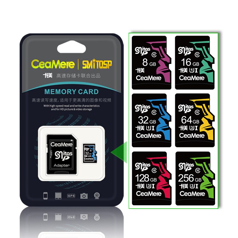 Ceamere Micro Memory SD card 32GB 64GB 128G 256GB Class10 U1 U3 High Speed Full Actual Capacity 32GB Micro TF SD Cards