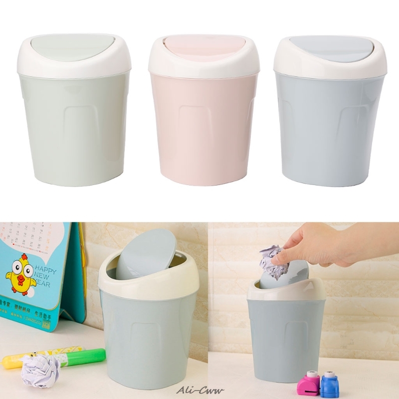 Mini Rolling Cover Desktop Garbage Can Trash Waste Bin Basket Dustbin Container Home Car Case Ash Urns