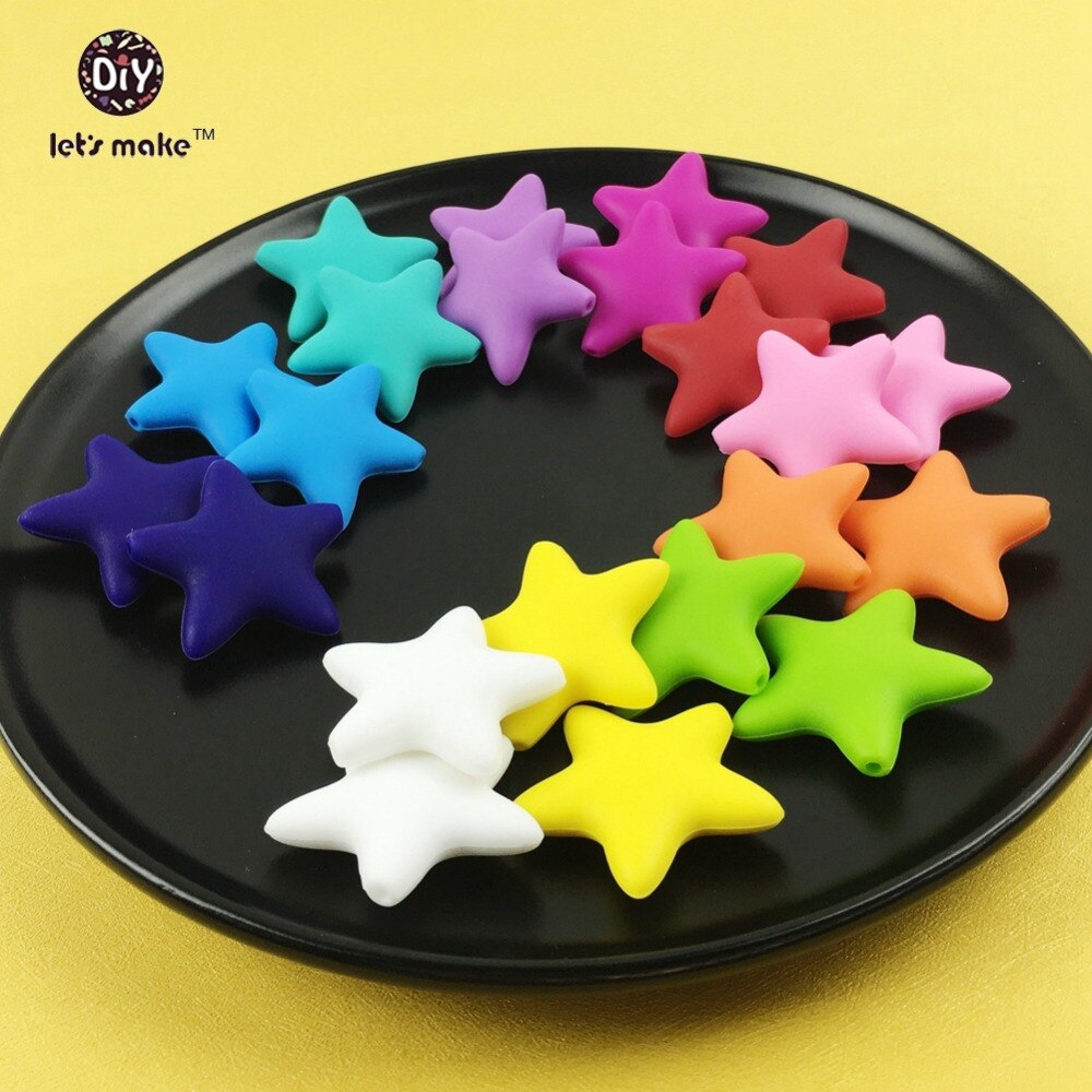 Faisons bébé jouet de dentition Silicone perles Silicone étoile en forme de bijoux pendentif 30 pièces 10 couleurs mélangées couleurs 40mm collier à faire soi-même
