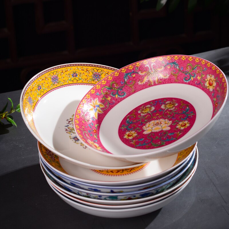 8 tommer jingdezhen kinesisk keramikben kina madplader hjem køkkenredskaber porcelæn aftensmad tallerken farve emalje bordservice