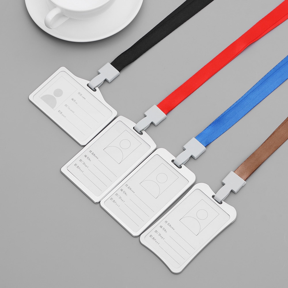 1PC Vertical Aluminum Alloy Work Name Card Holders Business Work Card ID Badge Lanyard Holder Office Accessories
