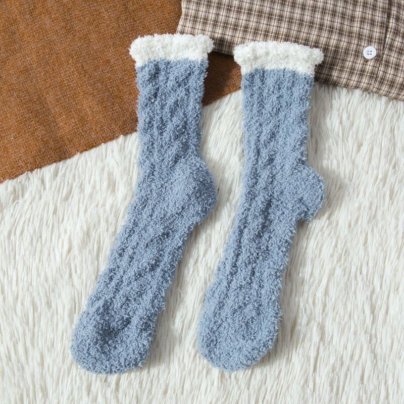 One Pair Arrivals Twist Coral Fleece Socks Female Kawaii Tube socks Autumn Winter Cute Warm Fluffy Sleeping Floor Socks: N