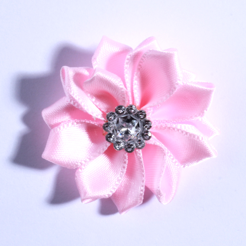 120PCS 4CM Multilayer Mini Satin Flower With Acrylic Button Silk Ribbon Fabric Flower For Head Wear U Pick Color