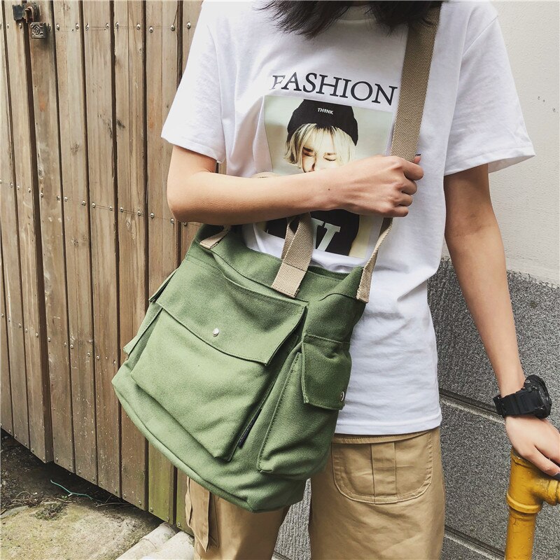 Sacs à bandoulière japonais pour étudiants, sacoche en toile de grande capacité, sac à main Patchwork pour voyage
