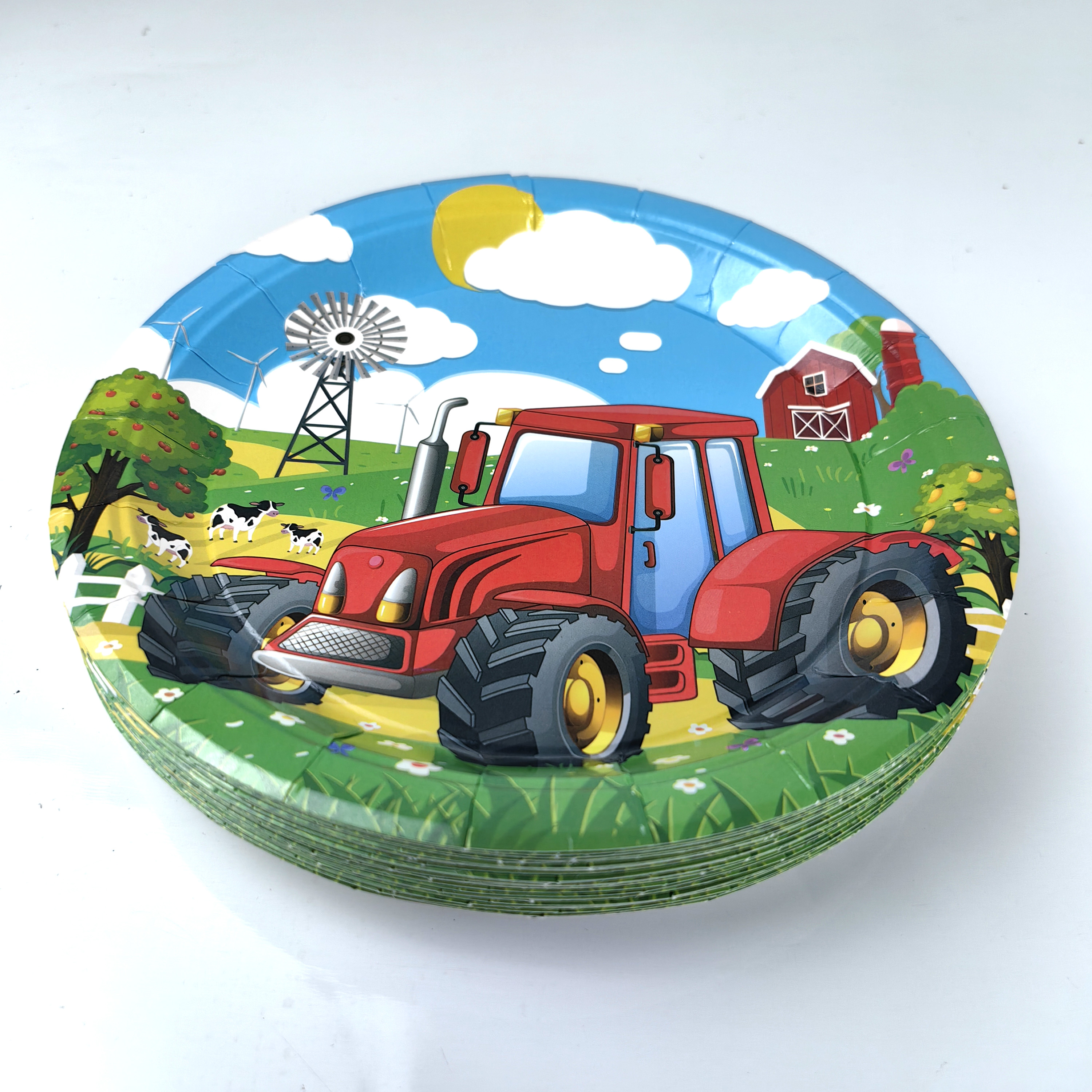 Cartoon Green Farm Tractor Disposable Tableware Plate Paper Cup Napkins Kids Boys Farm Theme Birthday Party Decor Supplies