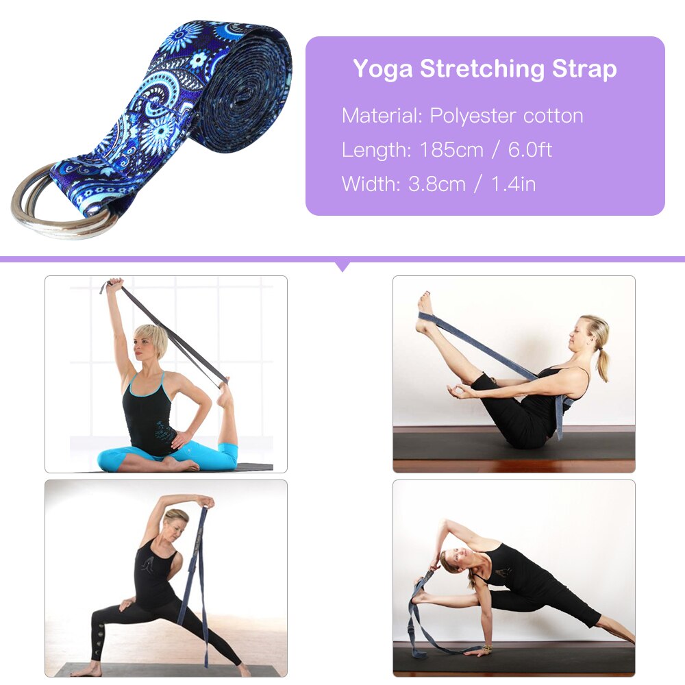 D-ring bælter yoga rem fitness reb farvet trykt justerbar yoga bælte yoga stretch bælte vaskbare sport stretch rem rekvisitter