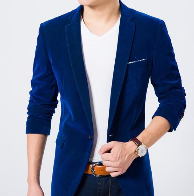 Herr höst vår herr kavaj fritid scen kostym jacka för herr sångare slim fit sammets kavaj i herr kavaj 3xl: Blå blazer för män / Xl