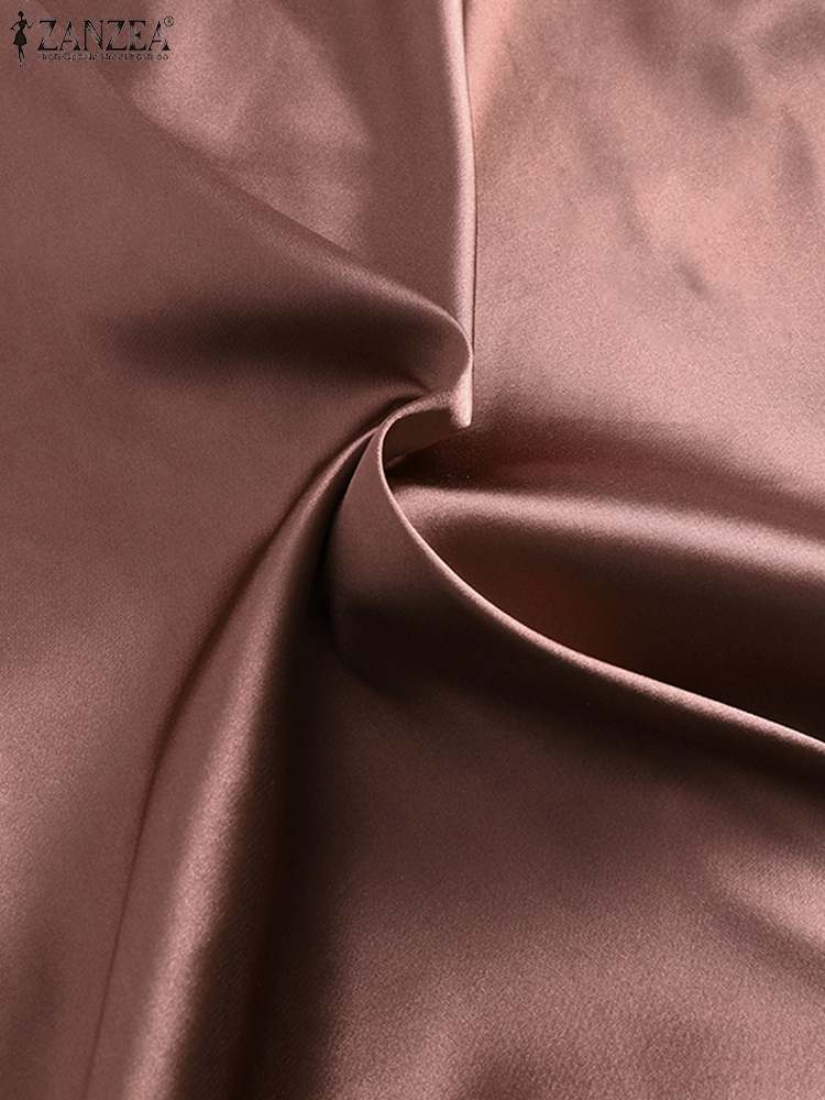 ZANZEA Woman Spring Autumn Satin Silk Skirt Work OL Back Zipper Faldas Saia Jupe Casual Party Solid Sundress 2023