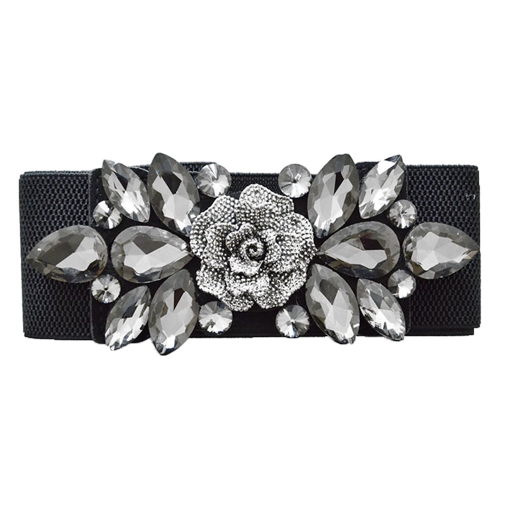 Bryllupsfest kvinner floral spenne rhinestone elastisk bredt clinch belte