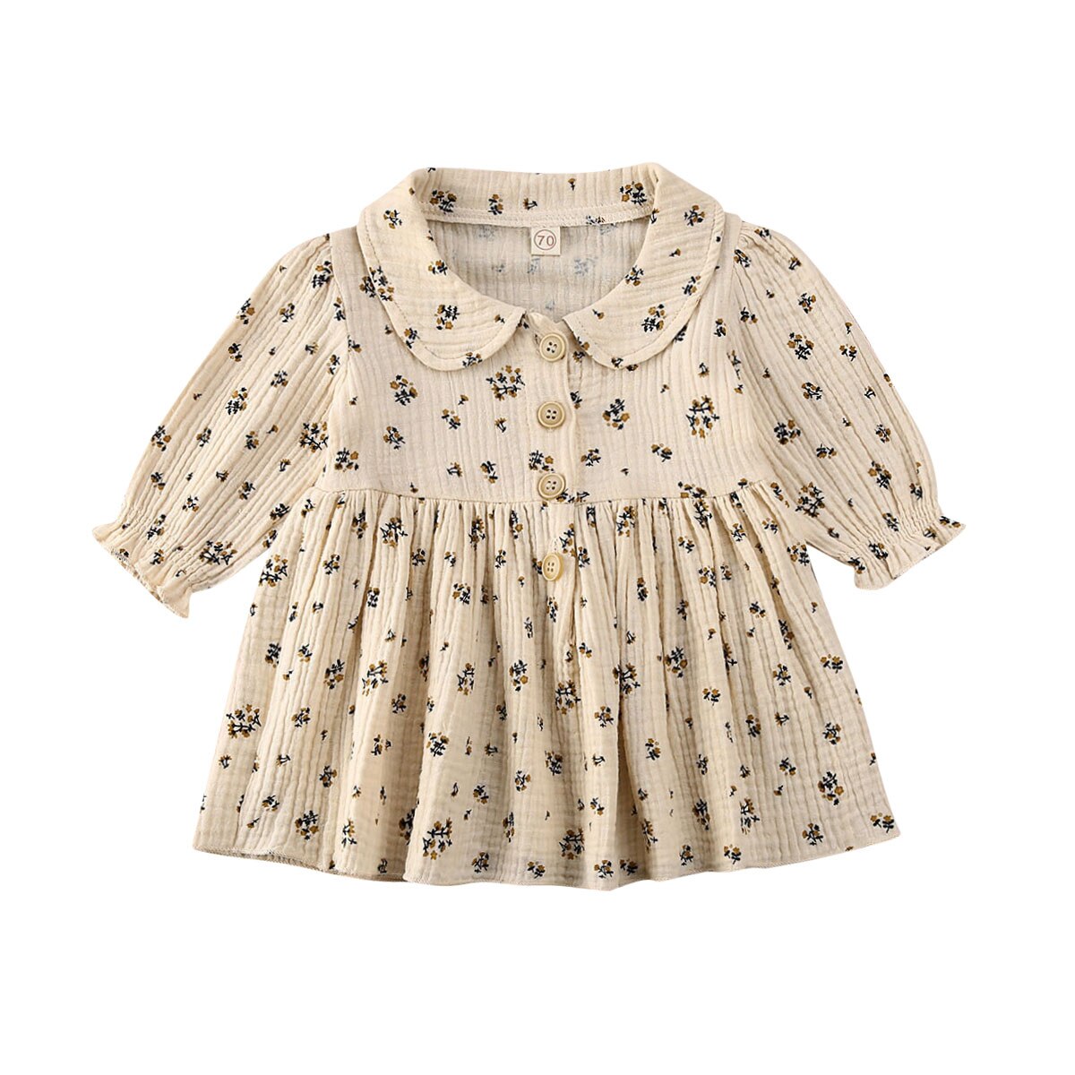 Robe Vintage pour bébés filles 0-4Y | Motif floral, manches longues, à volants, robe trapèze, Costumes de printemps, collection automne: Beige / 3T