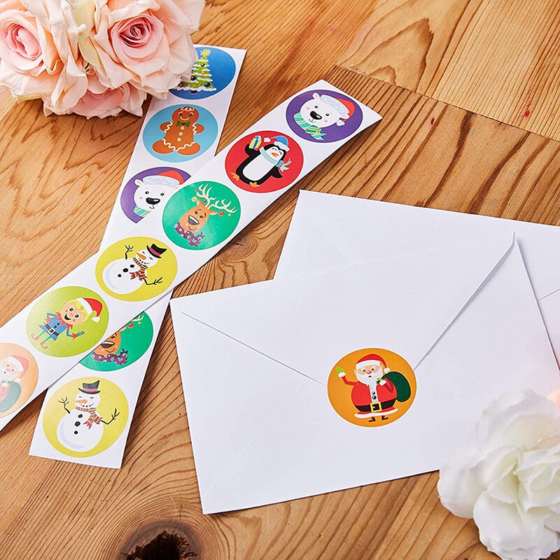 1 rol rond 13 ontwerpen vrolijke kerststickers bedankt stickers sluitlabels voor enveloppen kaarten verpakking scrapbooking