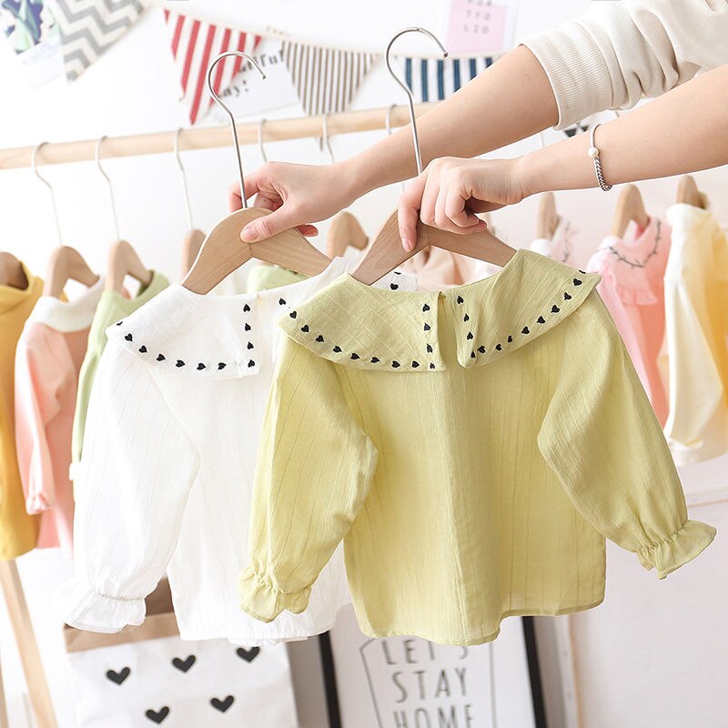 Printemps chemise bébé filles couleur bonbon coton Blouse infantile point motif nœud papillon à lacets revers doux mignon confortable pleine manches