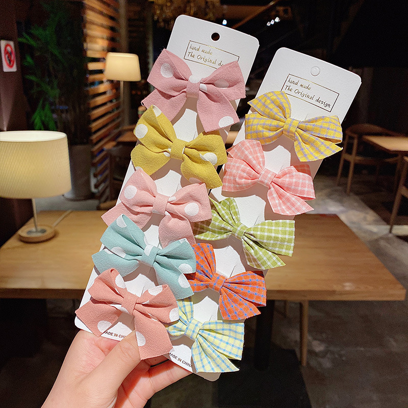 Horquillas de estrella con estampado de cuadros para niñas, pinzas para el pelo, diadema dulce, pasadores, accesorios de lazo de , 5 piezas por juego