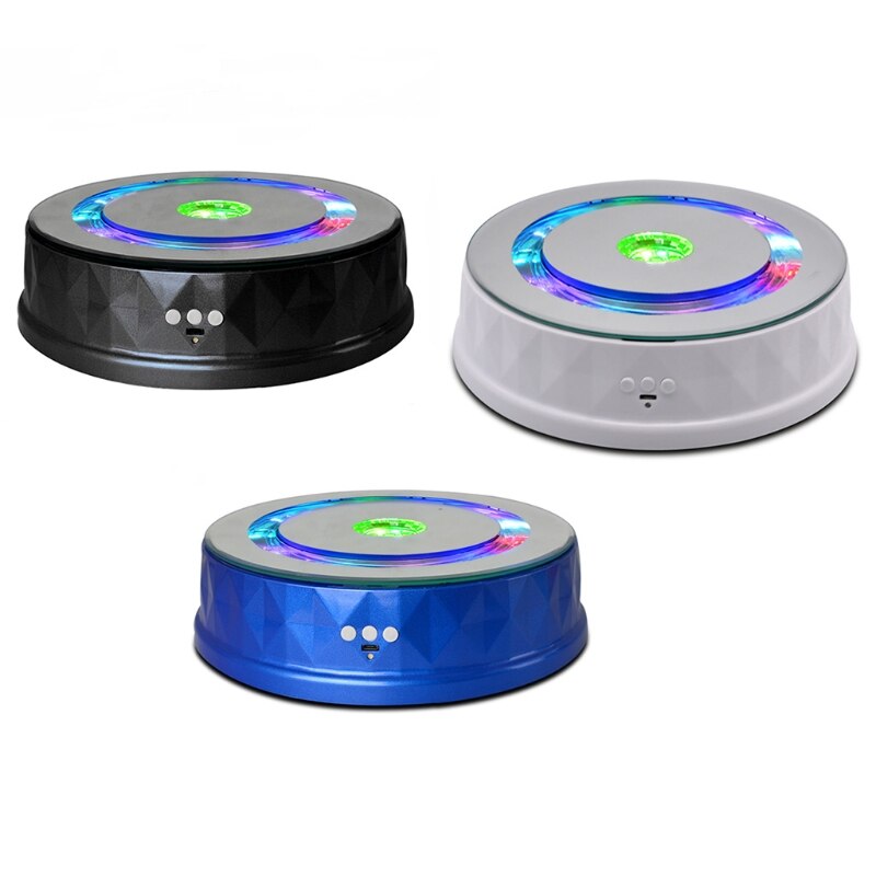 Elektrisk platespiller vise stativ fargerikt lys 360 ° roterende bord ur armbånd smykker holder til foto rekvisitter