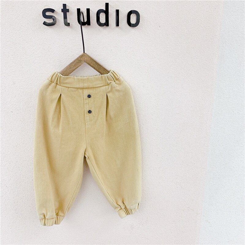 Automne style coréen garçons et filles couleur unie décontracté sarouel coton tout-match pantalon: Jaune / 5