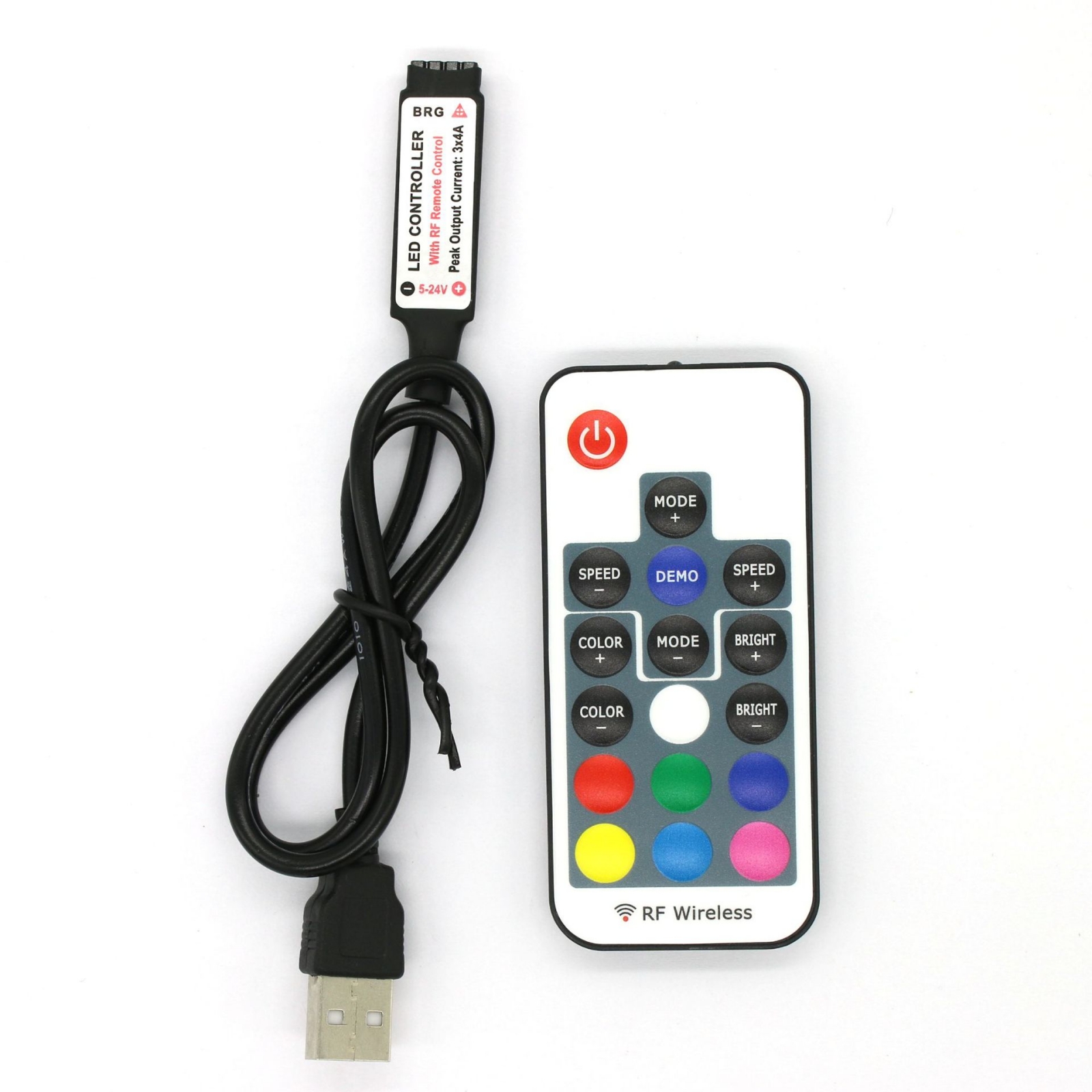 USB RGB Controller DC 5V Mini 3Key 24/44Key IR Bluetooth 17Key RF Wireless Remote Control For LED Strip light Tape Ribbon Lamp: Cyan