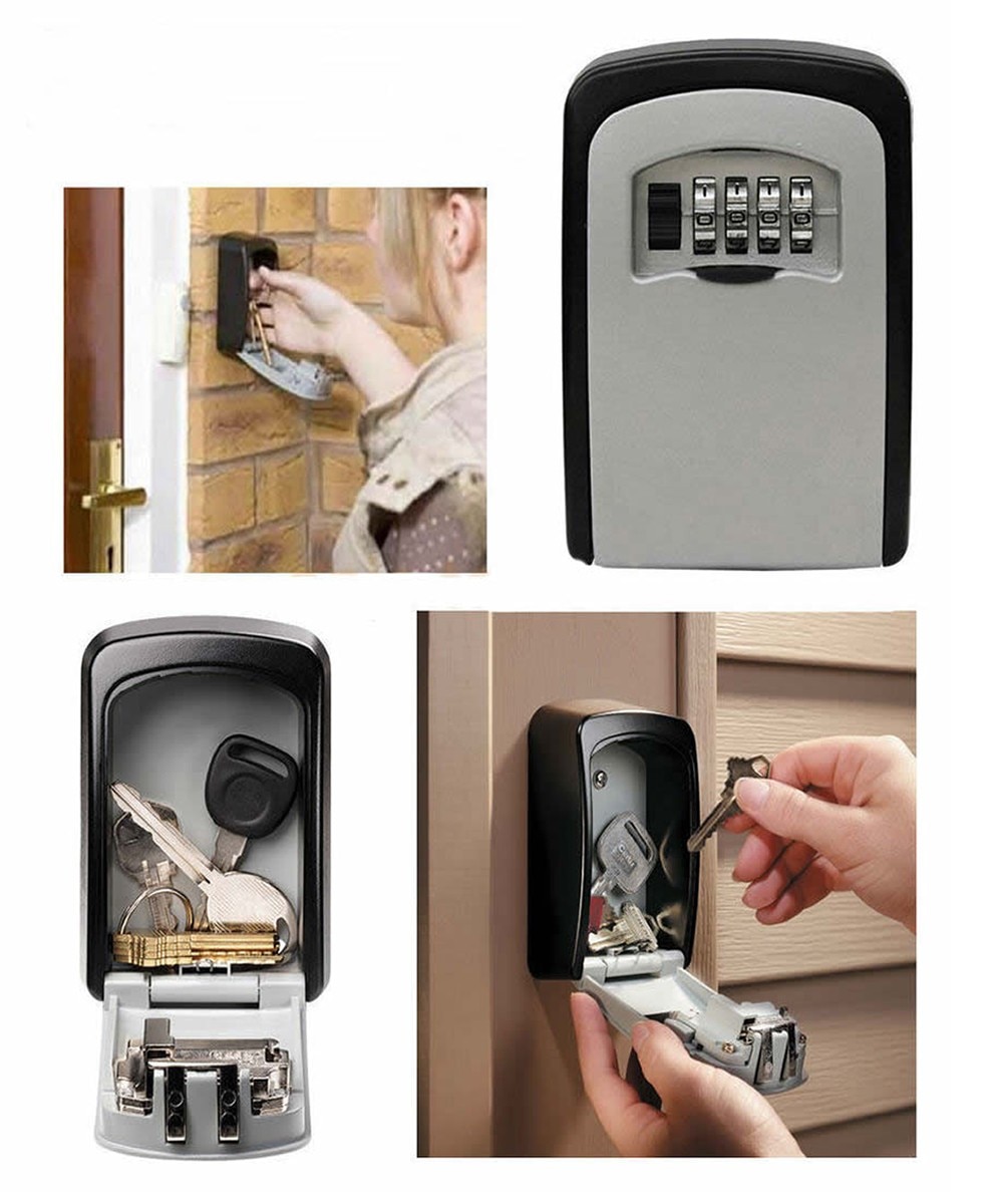 Wall Mounted Lock Box Key Storage Lock Box 4-Digital Combination Lock Box Key Safe Box Security Key Holder