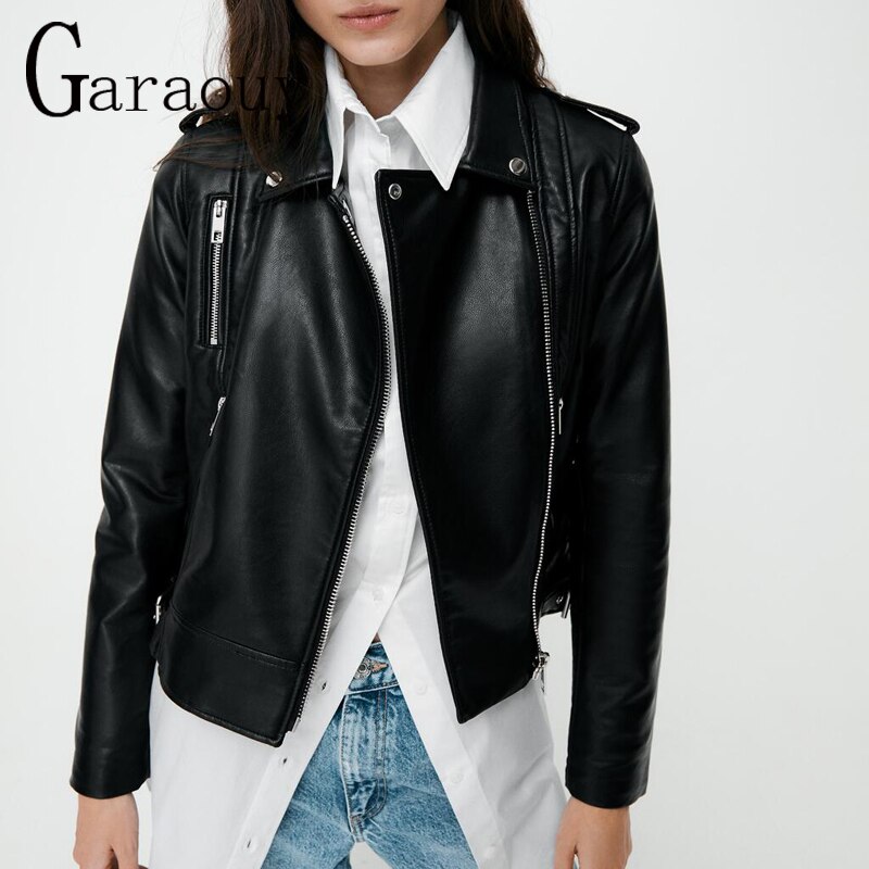 Garaouy-Chaqueta corta de cuero sintético para Mujer, chaqueta holgada de estilo Retro, con cremallera, color negro, para otoño e invierno, novedad de 2022
