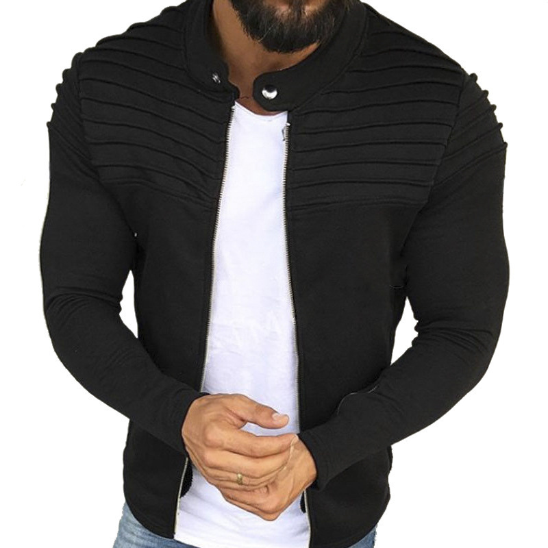 Chaquetas con cuello para hombre, sudaderas ligeras negras, cuello con cremallera completa, camisetas de manga larga con bolsillo, chaqueta prendas de vestir de otoño e invierno