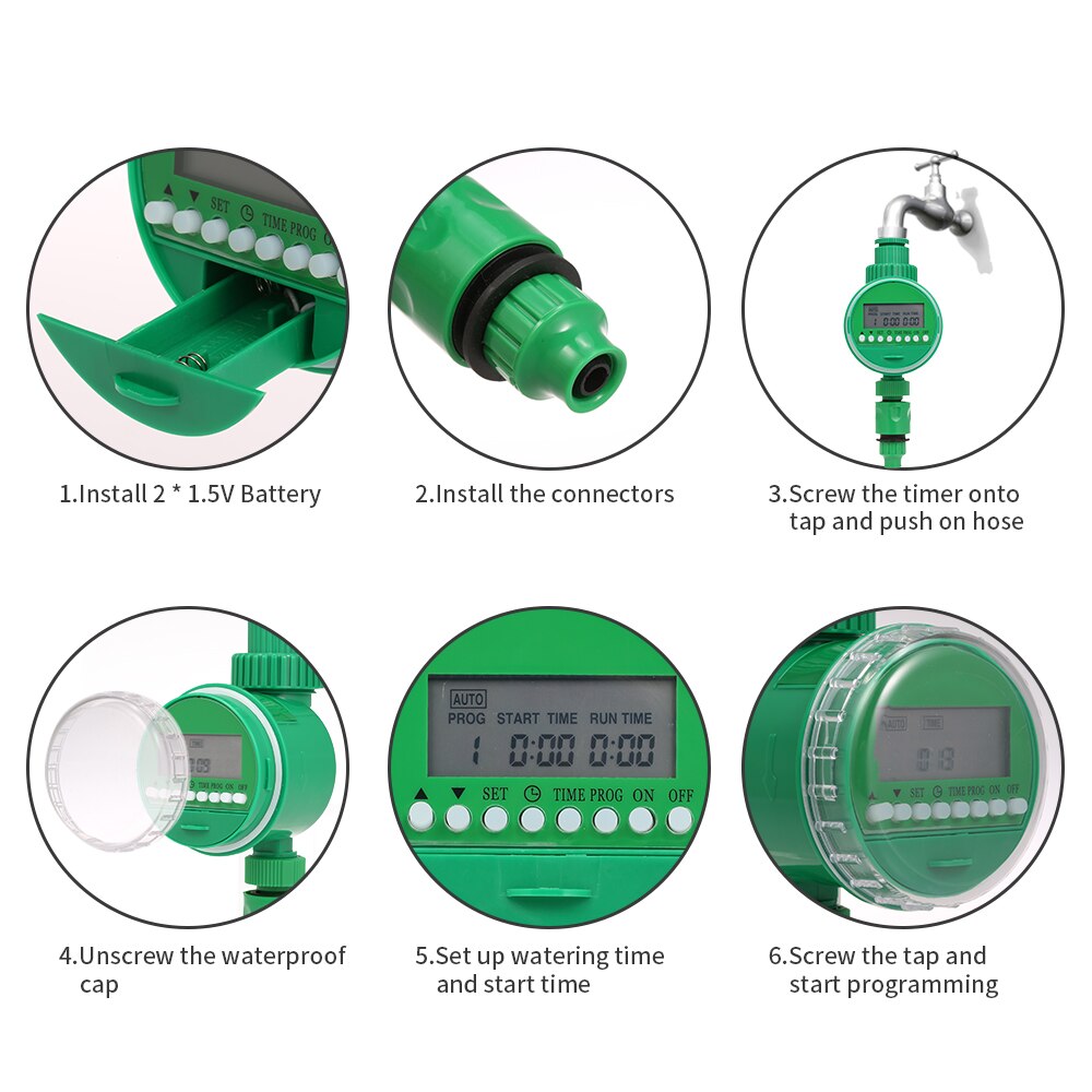 Garden Irrigation System Automatic Intelligent Programmable Greenhouse Watering System Timer With LCD Display Rain Sensor Tap