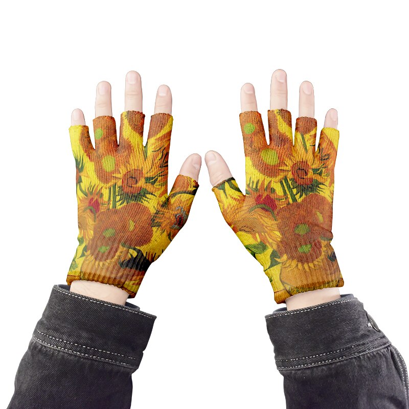 Guantes de punto de arte para adultos, guantes de medio dedo, pintura al óleo de Van Gogh, estampado, pantalla táctil, antideslizantes, guantes de muñeca
